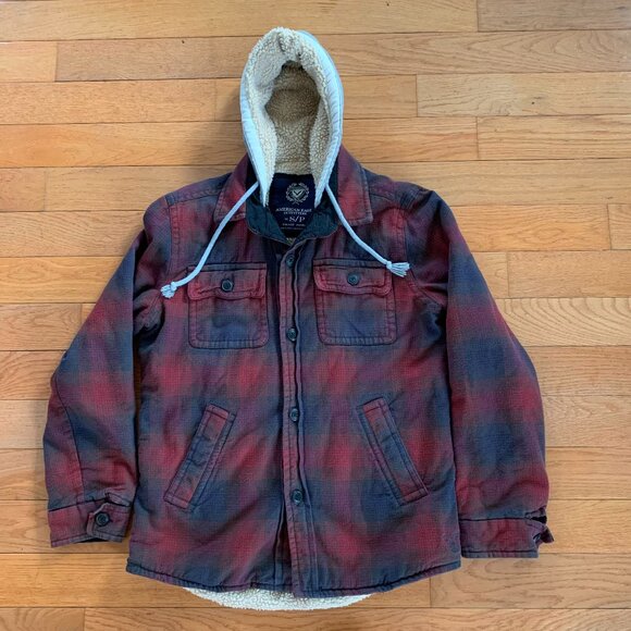 American Eagle Outfitters Other - American‎ Eagle Mens S Plaid Sherpa Lined Full Button Jacket Hooded Y2K
